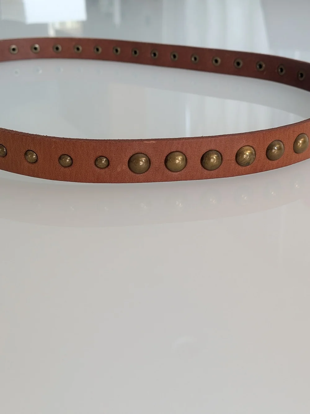 J.CREW Brown Studded leather Belt Women Brass Buckle with brass studs Y2K size L